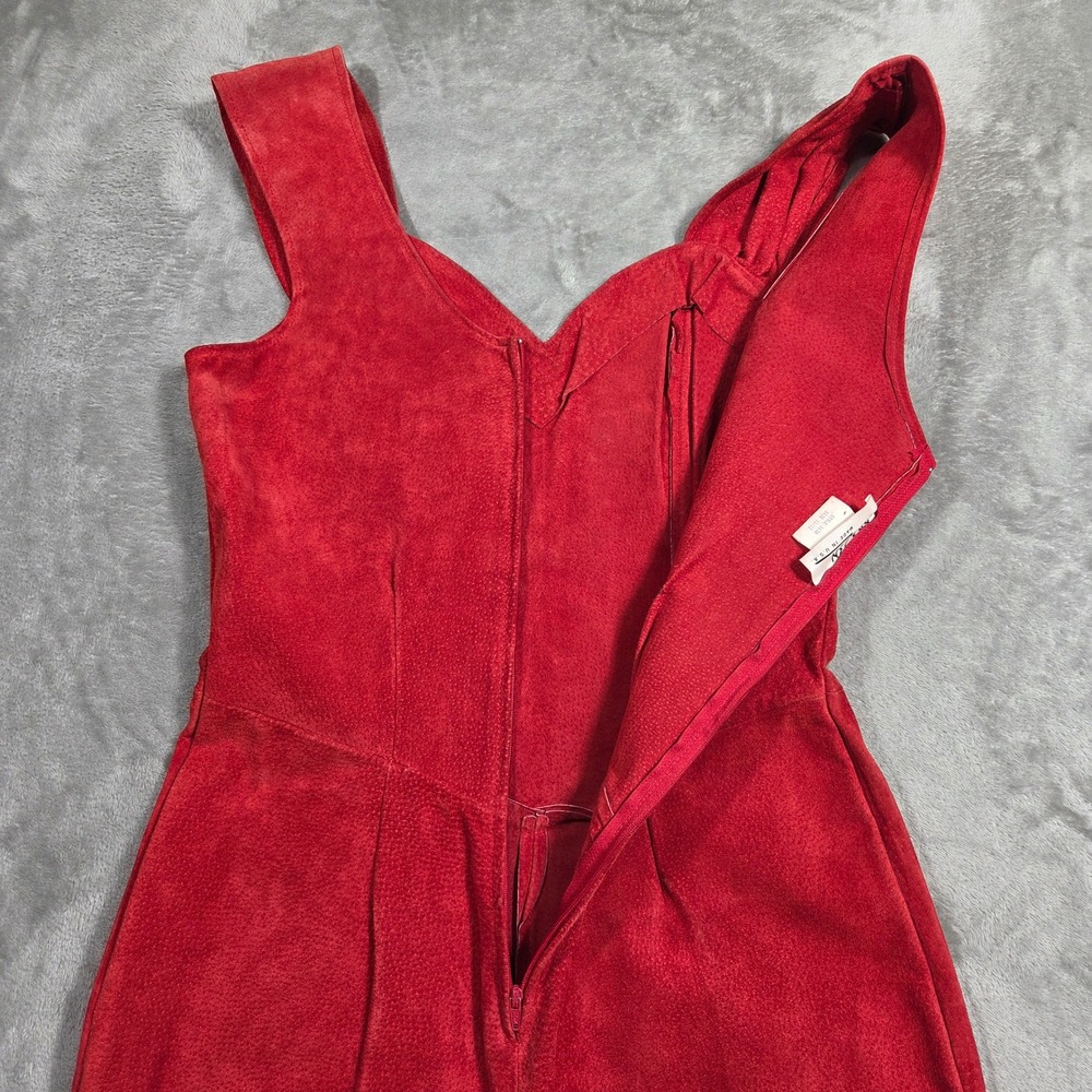 Vintage BRAZEN Red Suede Sheath Dress Sweetheart Neckline Womens 11/12 Retro - Picture 6 of 8